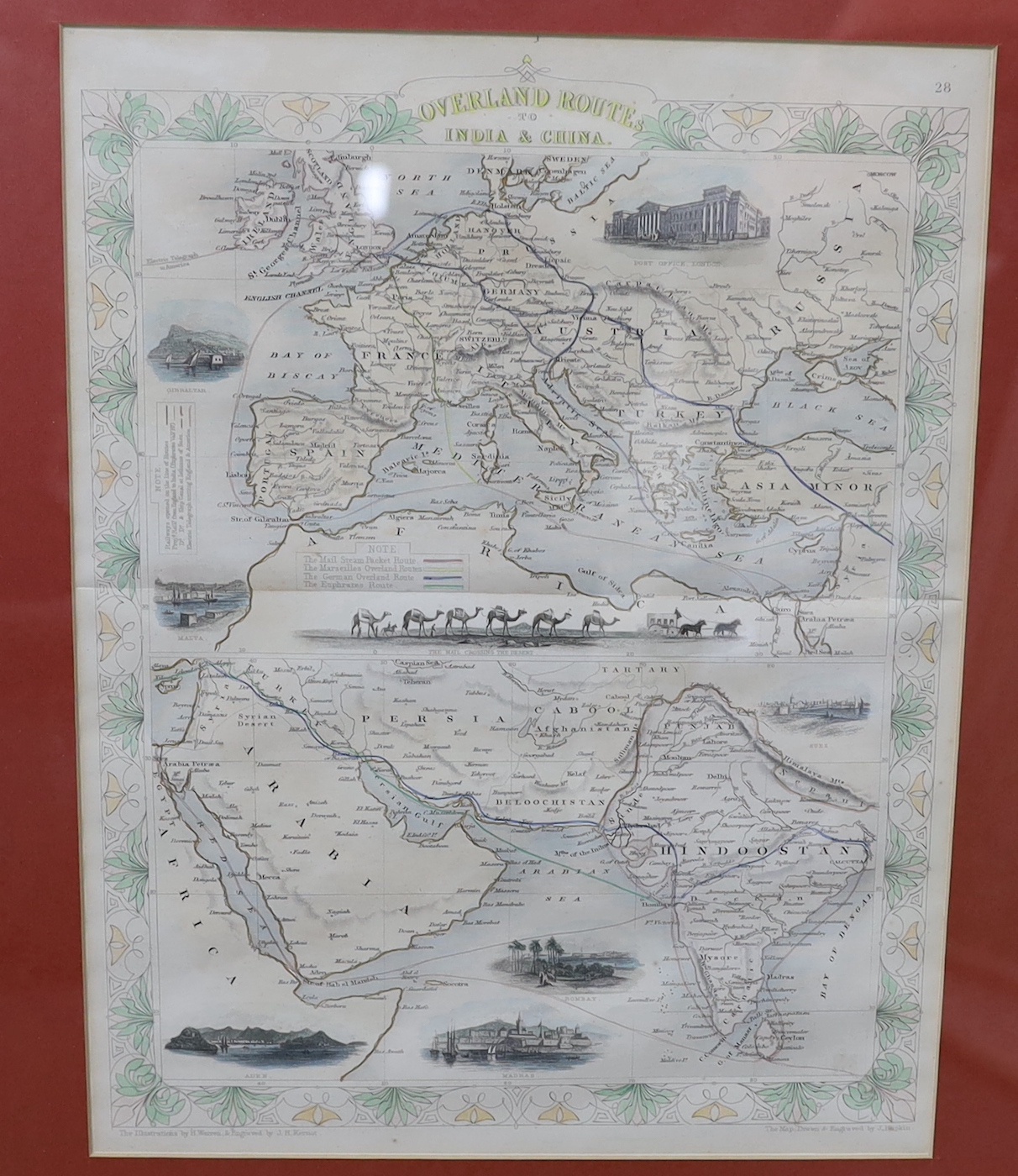 Six antique maps including Calcutta, publ. Chapman & Hall, 1842, England and North Wales by Henricus Hondius and Islands in The Indian Ocean by J Rapkin, publ. John Tallis, largest 48 x 38cm